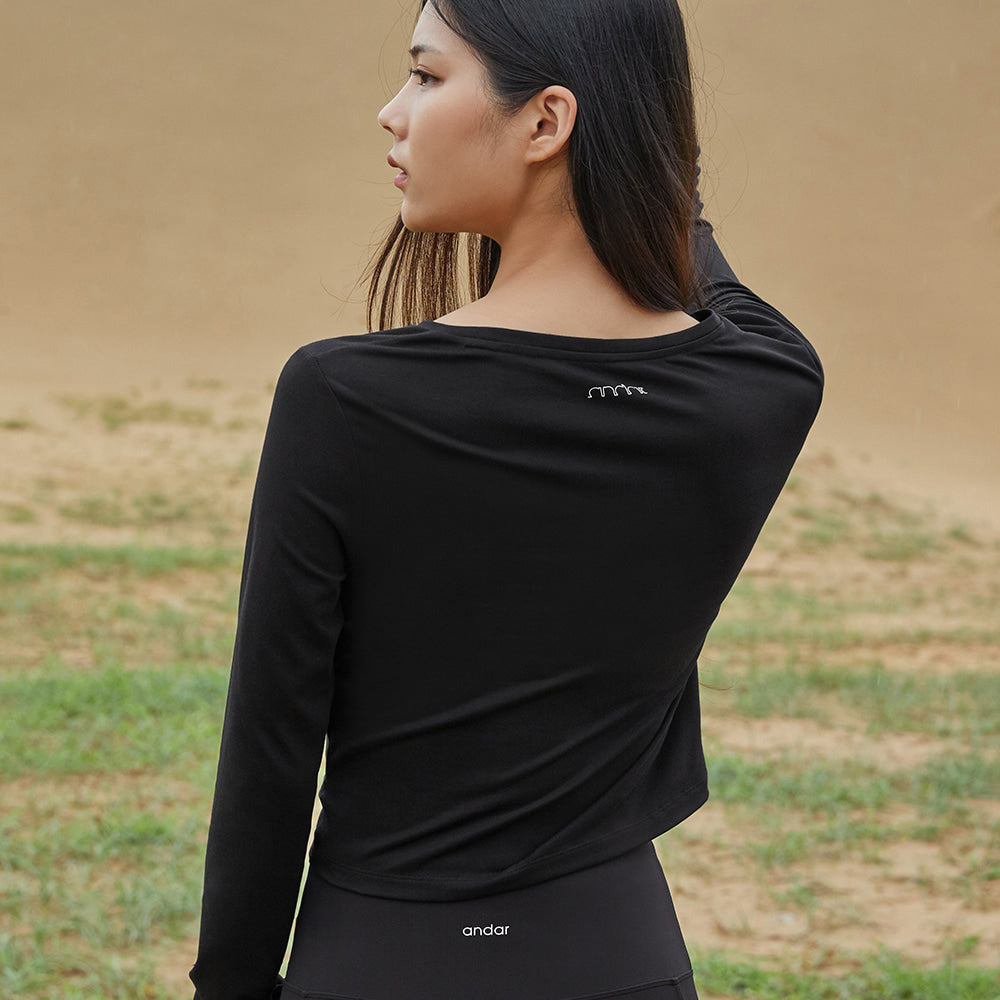 Pima Cotton Span Twist Long Sleeve 前皺褶顯腰身運動上衣 - THE B.