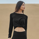 Load image into Gallery viewer, Pima Cotton Span Twist Long Sleeve 前皺褶顯腰身運動上衣 - THE B.
